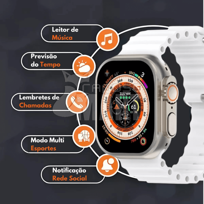 Smartwatch Ultra 9 c/ 7 Pulseiras 49mm - Raposo