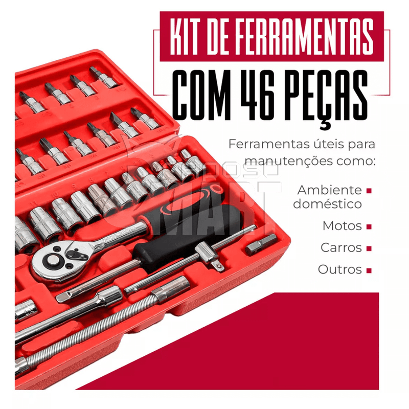 Kit Reparador 1/4 c/ 46 Peças Aço & Maleta - Raposo