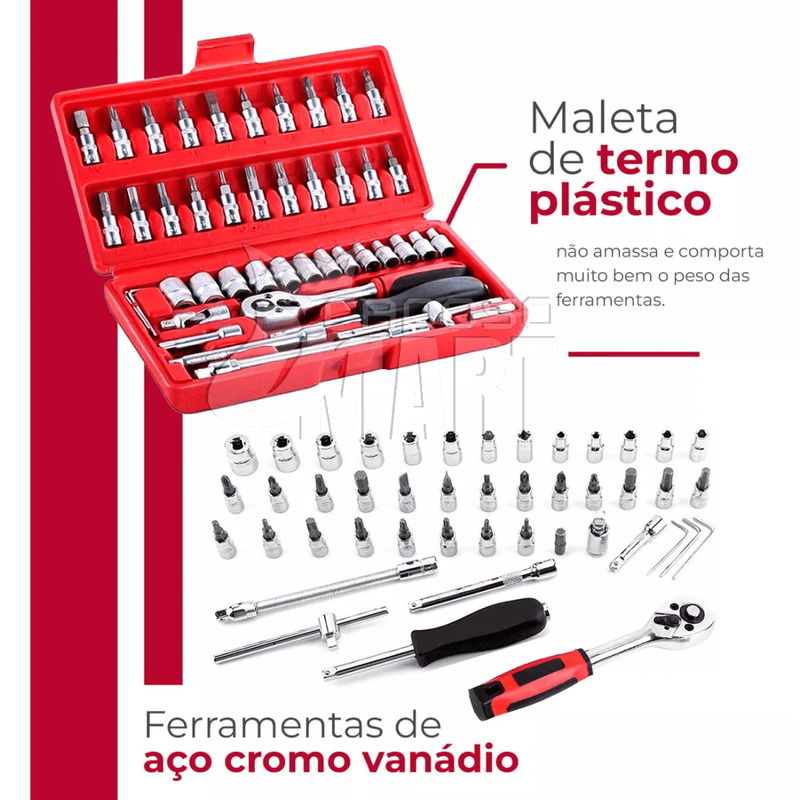 Kit Reparador 1/4 c/ 46 Peças Aço & Maleta - Raposo